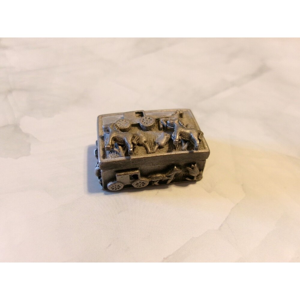 Vintage Pewter Torino Horse & Wagon Trinket Box w/Pin Lid, Earrings & Necklace